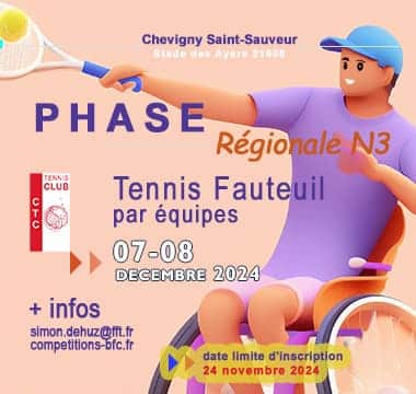 Phase Régionale N3 de Tennis Fauteuil 07 et 08 décembre 2024 à Chevigny Saint-Sauveur